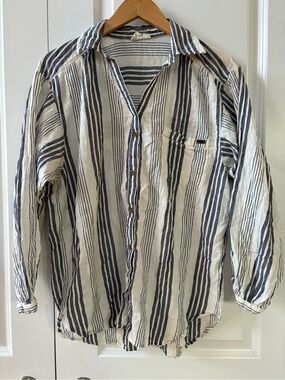 Roxy Striped Button Up Shirt Lightweight Summer